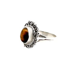 Sterling Silver Tiger's Eye Ring, Golden Brown Tiger's Eye Ring, Tiger's Eye Jewelry, Silver Filigree Setting, Vintage Oval Stone