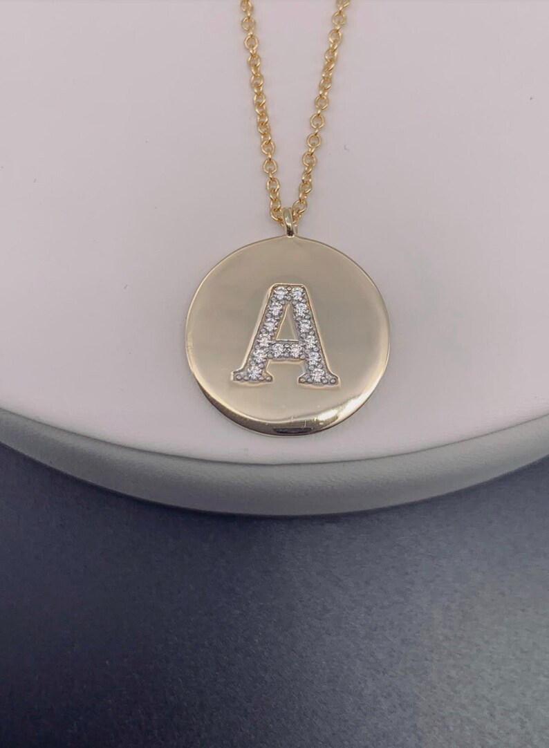 Engraved Cubic Zirconia Letter A Pendant Sterling Silver 18K Gold Overlay Initial A Necklace Letter Monogram Jewelry Initial Jewelry