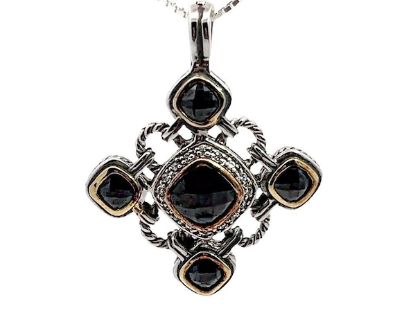 Sterling Silver Black Onyx Necklace/Pendant, Diam… - image 1