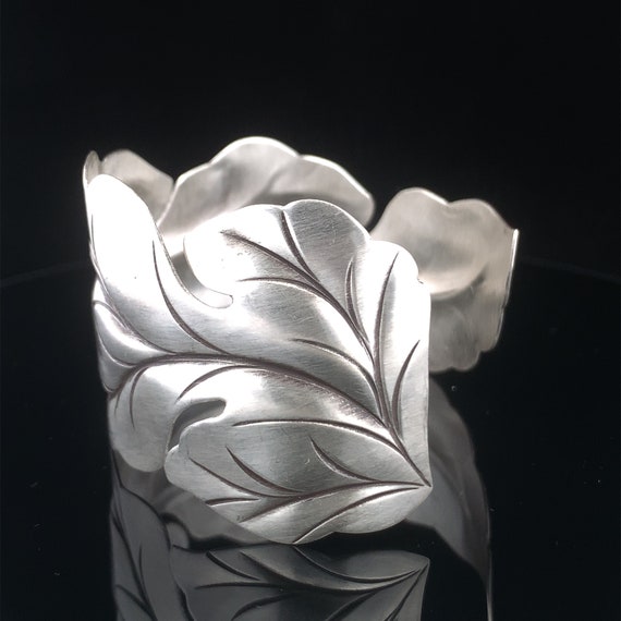 Sterling Silver Leaf Cuff, Hand Made in Thailand,… - image 2