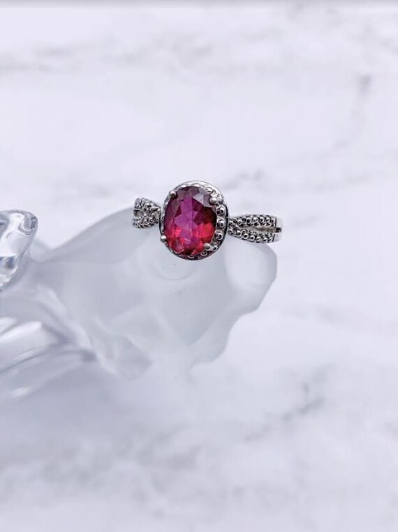 Sterling Silver Ruby Red and Clear Cubic Zirconia… - image 3
