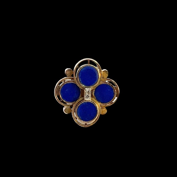 Blue Lapis Lazuli and Diamond Ring, 14k Yellow Go… - image 3