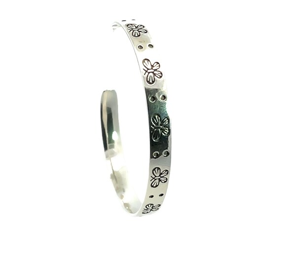 Sterling Silver Simple Cuff Bracelet, Engraved Bu… - image 2