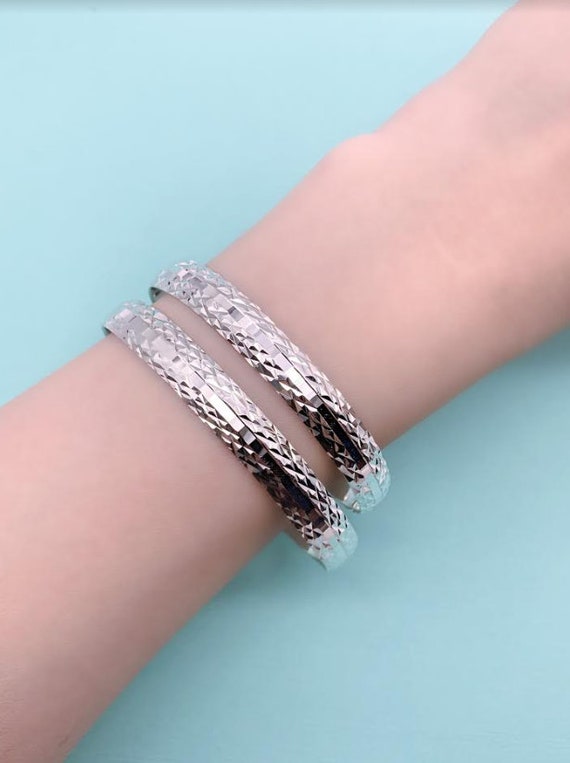 Sterling Silver Cuff Bangle, Hammered Artisan Cuf… - image 2