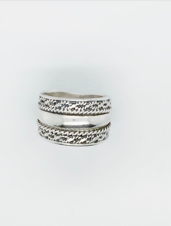 Sterling Silver Dome Ring, Wide Etched Twisted Ro… - image 2