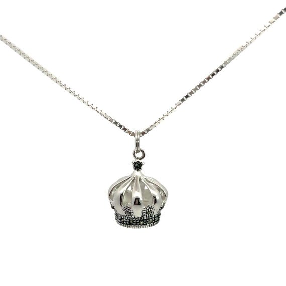 Sterling Silver Crown Pendant, Silver Royal Crown Charm, King's Crown Charm, Open Sterling Silver Marcasite Crown, Crown Jewelry Necklace