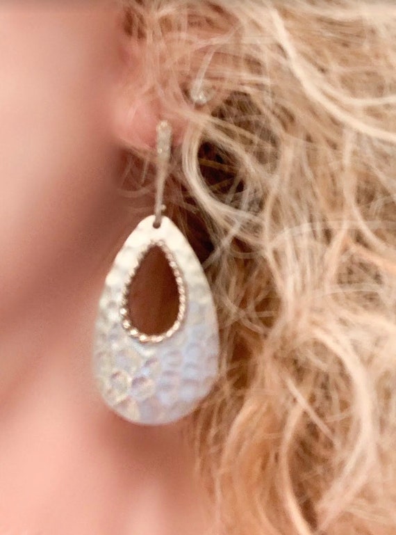 Hammered Sterling Silver Tear Drop Earrings, Silv… - image 2
