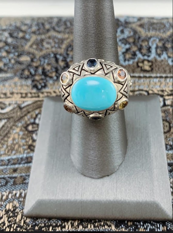 Turquoise Sterling Silver Ring, Surrounded by Amet