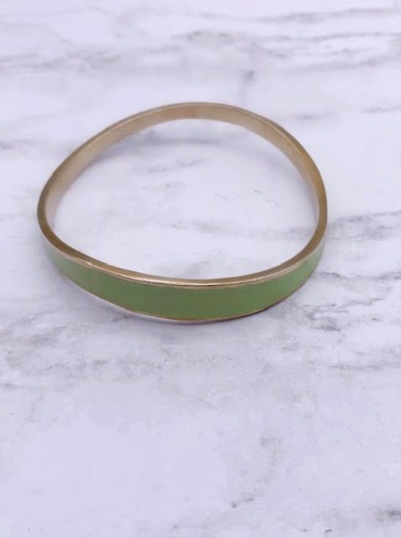 Vintage Enamel Bangle Bracelet and Clip Earring Set Kelly Green Turquoise White