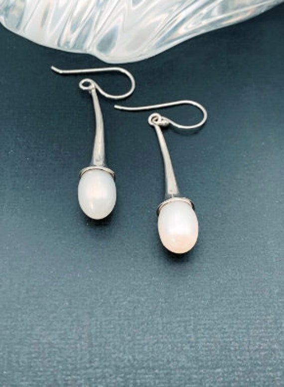 Pearl Sterling Silver Dangle Earrings, 2 Inch Drop Earrings