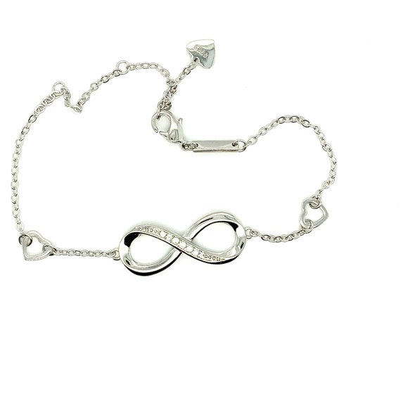 Sterling Silver Infinity Bracelet, Pave Cubic Zir… - image 1