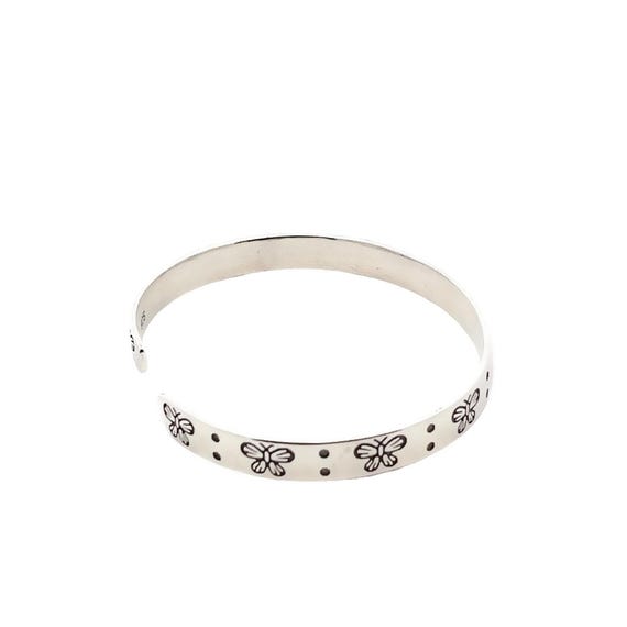 Sterling Silver Simple Cuff Bracelet, Engraved Bu… - image 4