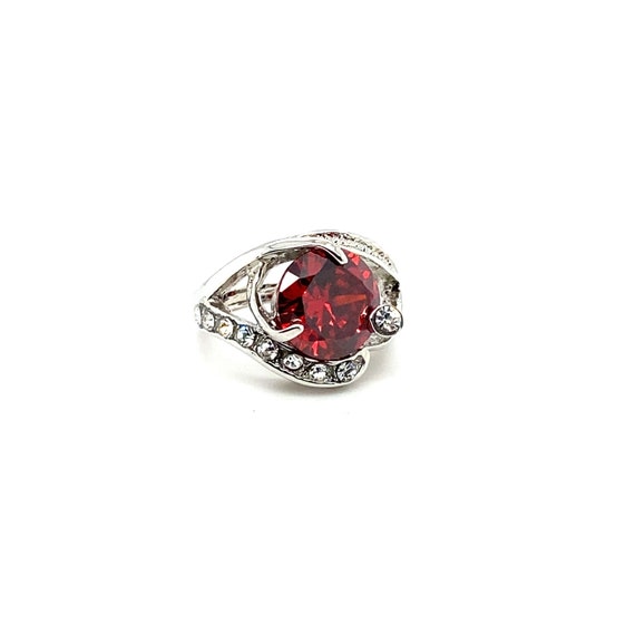 Ruby Red Cubic Zirconia Set in Silver Plated Sett… - image 2