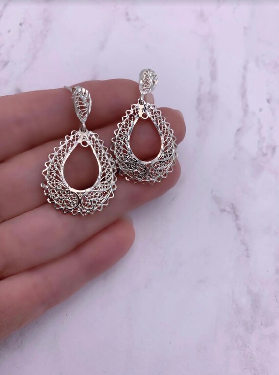 Sterling Silver Teardrop Earrings, Ornate Sterling