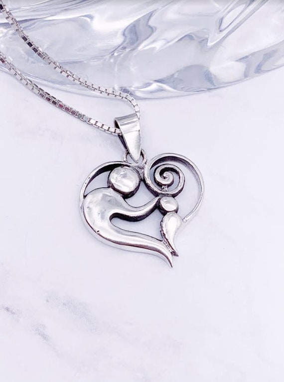 Mother and Child Necklace Sterling Silver, Family 