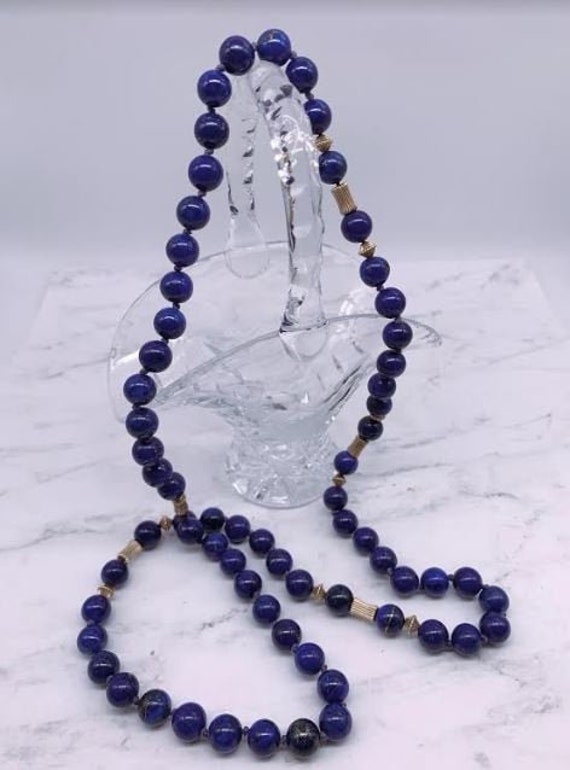 14K Gold Lapis Lazuli Necklace,Lapis Lazuli Beads,