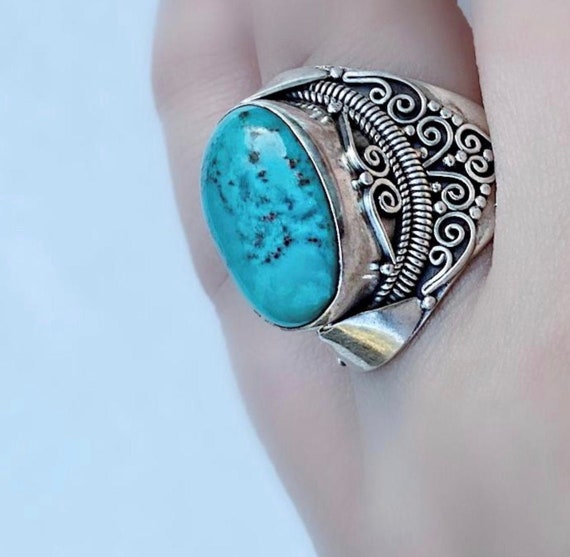 Turquoise Sterling Silver Ring, Large Turquoise G… - image 2