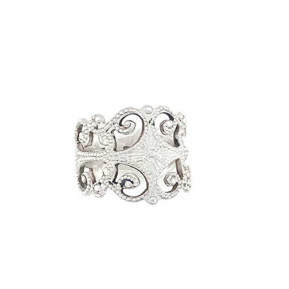 Sterling Silver Band, Delicate Cutout Design Ring… - image 1