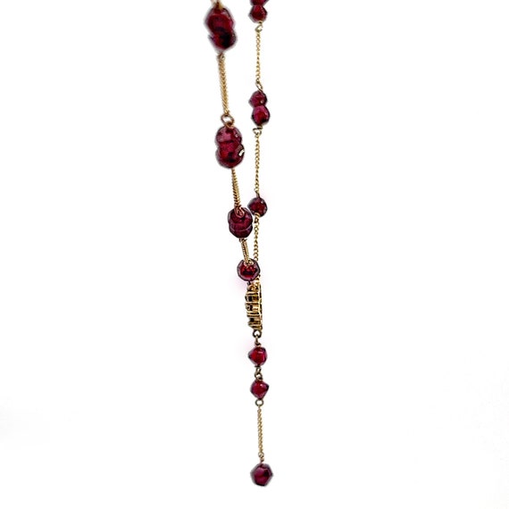 Red Garnet 10k Yellow Gold Necklace, Floral Ruby … - image 4