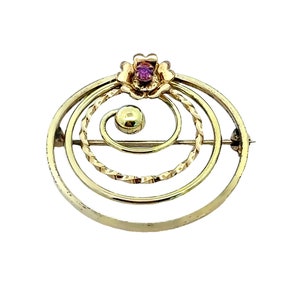 12K Gold Brooch/Pin, Amethyst Gemstone, February Birthstone, 12k Gold Four Circle Pin, Delicate Gold Petals, Floral Amethyst Jewerly