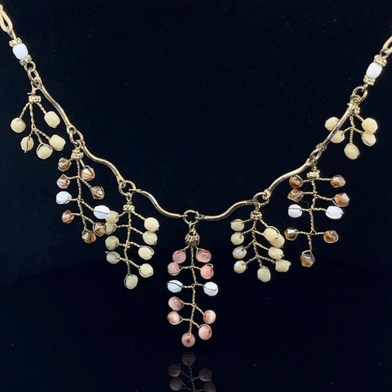 Coral, Quartz, and Jade Color Necklace, Dangling … - image 4