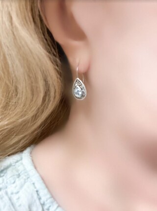 Orecchini Pendenti In Argento Sterling 925 Con Marcasite E Cristallo Viola - Eleganti E Anticati