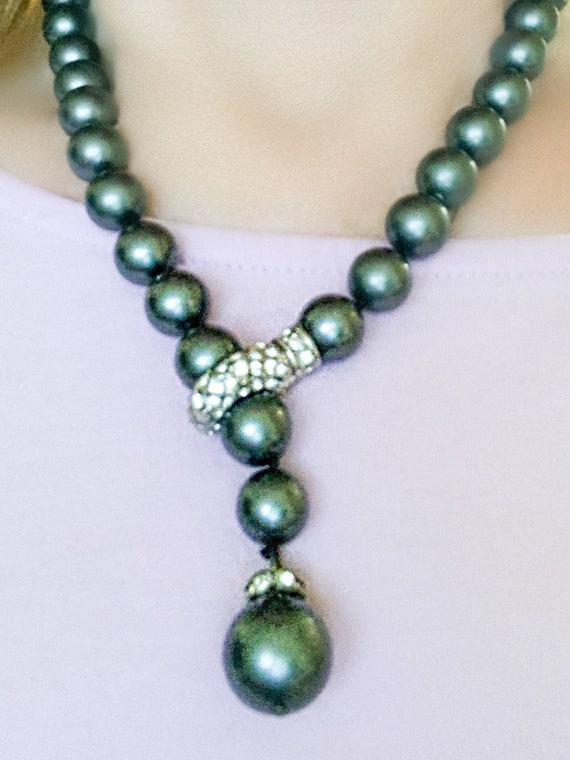 Pearl Necklace, Faux Black Tahitian Pearl Necklace