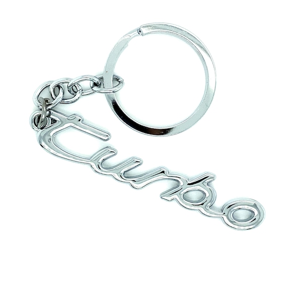 Turbo Car Keychain, Stainless Steel Turbo in Script, Automotive Key Chain, Car Key Ring, Car Accessory, Stainless Keyring