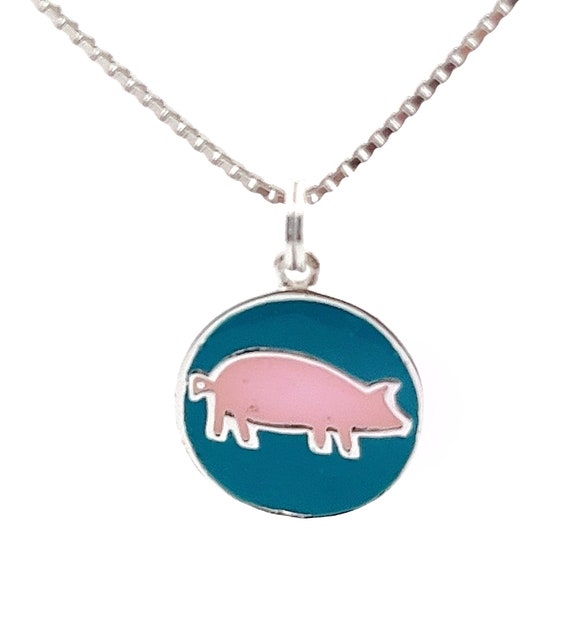 Sterling Silver and Pink Pig Charm, Blue and Pink 