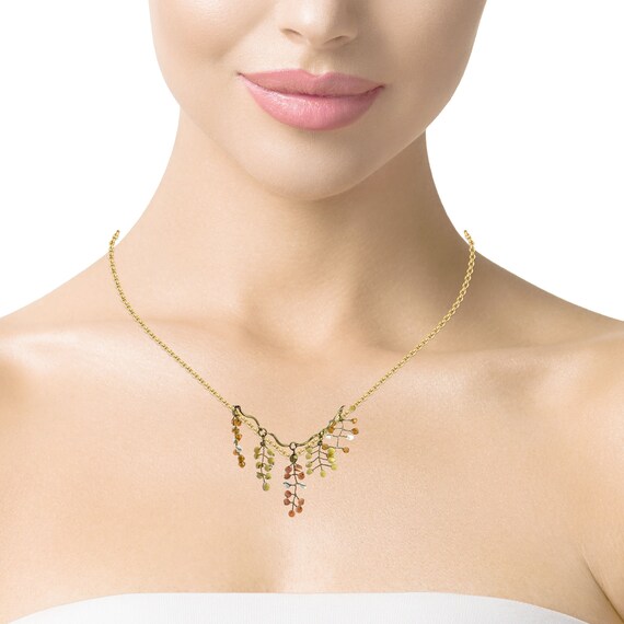 Coral, Quartz, and Jade Color Necklace, Dangling … - image 2