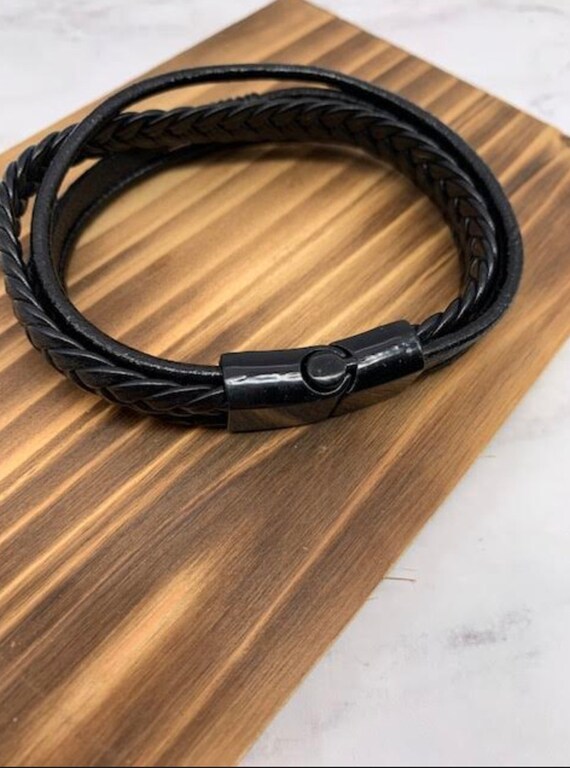 Men's Leather Bracelet, Braided Band, Easy Slide … - image 3
