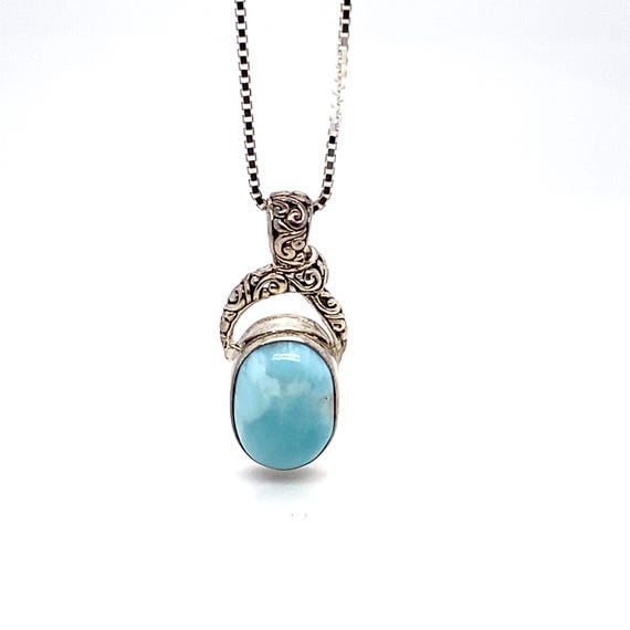 Sterling Silver Larimar Pendant, Caribbean Blue Dominican Larimar Necklace Oval Larimar Gemstone, Detailed Sterling Setting, Larimar Jewelry