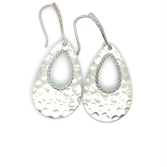 Hammered Sterling Silver Tear Drop Earrings, Silv… - image 1