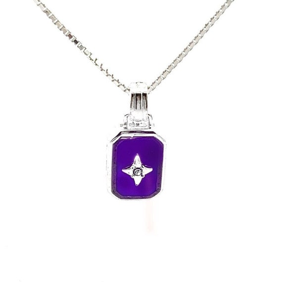 Sterling Silver Purple Enamel & Cubic Zirconia St… - image 2