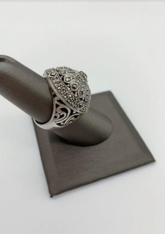 Bold Sterling Silver Marcasite Ring, Vintage,  Ro… - image 3
