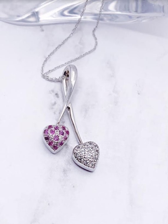 18k Gold Ruby and Diamond Double Heart Necklace, 1
