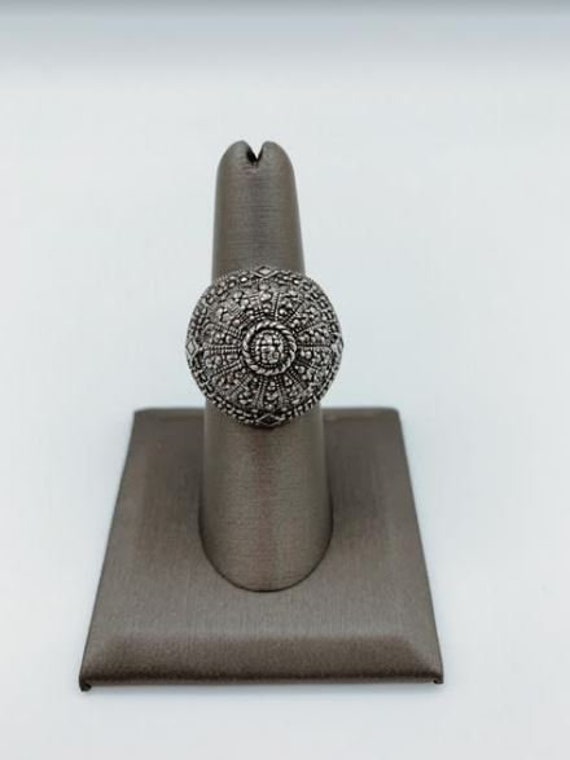 Bold Sterling Silver Marcasite Ring, Vintage,  Ro… - image 1