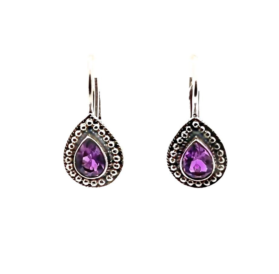 Orecchini A Goccia Golden Heaven In Argento Sterling 925 Con Ametista Viola E Ganci Tibetani