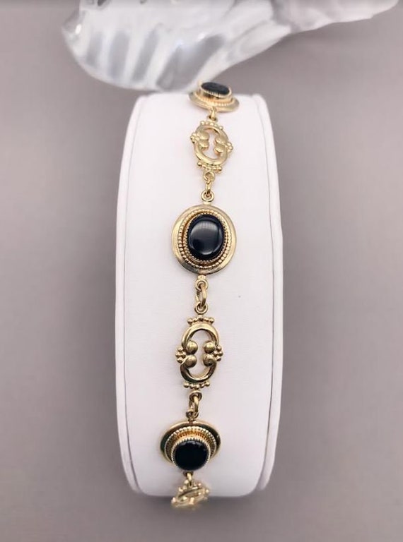 Black Onyx 14K Gold Filled Bracelet, Oval Black O… - image 3