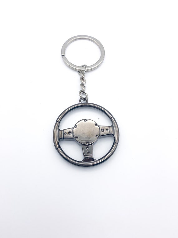 Steering Wheel Keychain Black Automotive Part Car Key Ring Etsy
