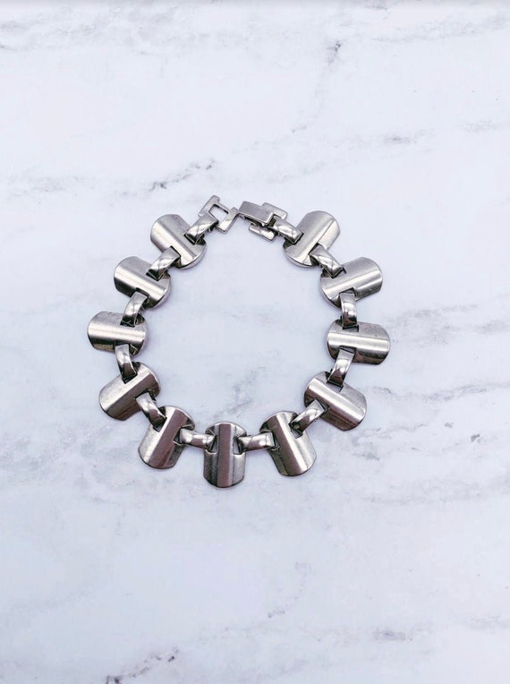 Sterling Silver  Link Bracelet, Rectangular,  Lin… - image 3