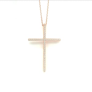 Rose Gold Overlay on Sterling Silver, Delicate Rose Gold Cross with Cubic Zirconia Gemstones, Italian Sterling with Rose Gold Overlay