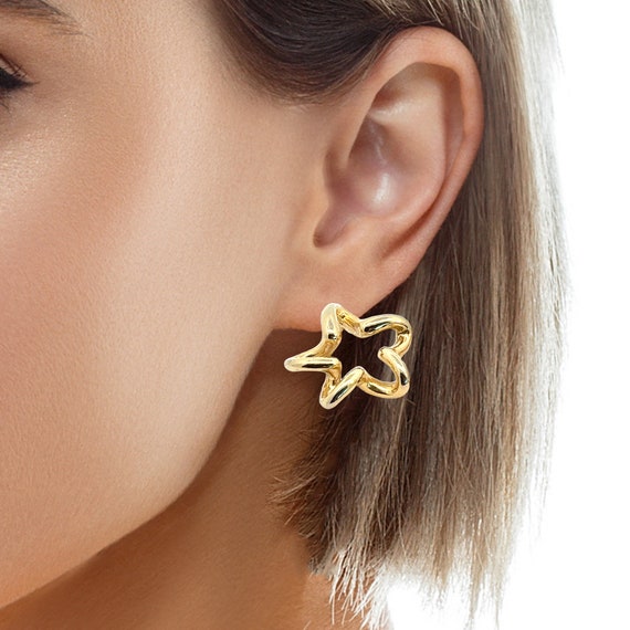 80s Gold Toned  Star Post Earrings, Star Jewelry,… - image 2