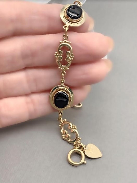 Black Onyx 14K Gold Filled Bracelet, Oval Black O… - image 4