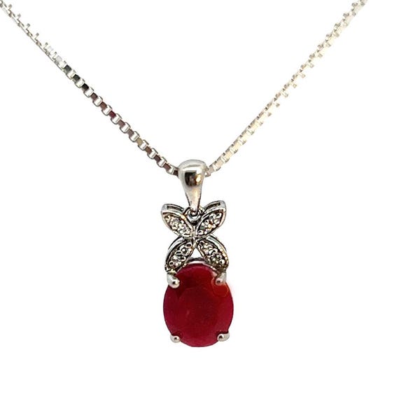 Sterling Silver & Ruby Red Garnet Necklace, Spark… - image 1