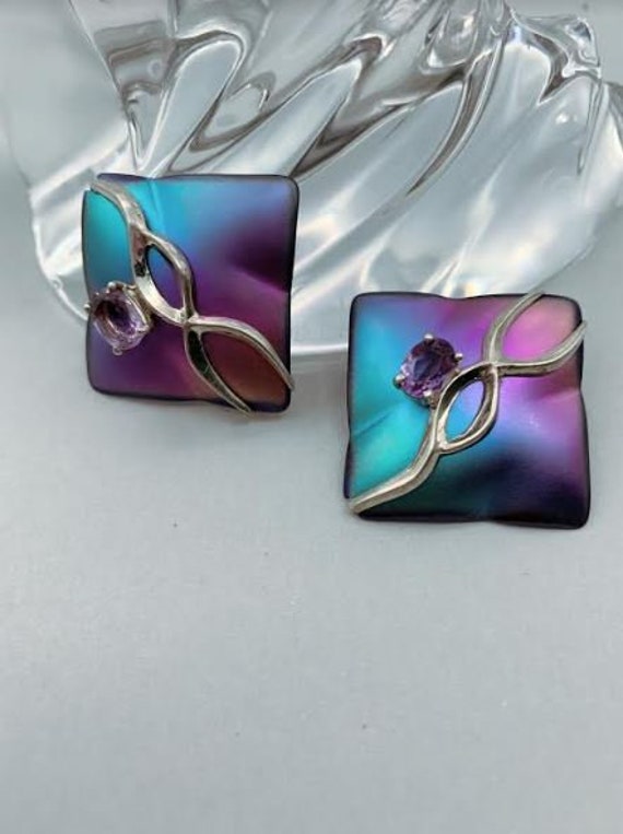 Sterling Silver Multi Colored Amethyst Earrings, R