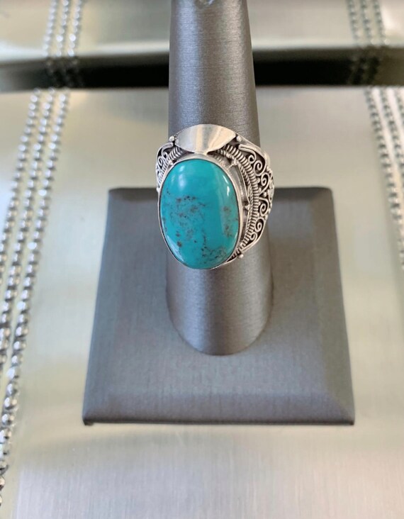 Turquoise Sterling Silver Ring, Large Turquoise G… - image 3