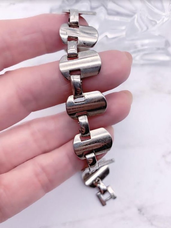 Sterling Silver  Link Bracelet, Rectangular,  Lin… - image 1