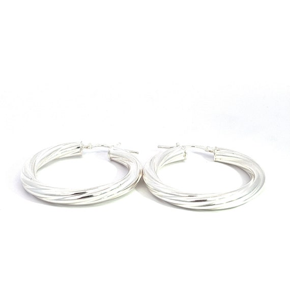 Sterling Silver Hoop Earrings, Sterling Silver Tw… - image 2