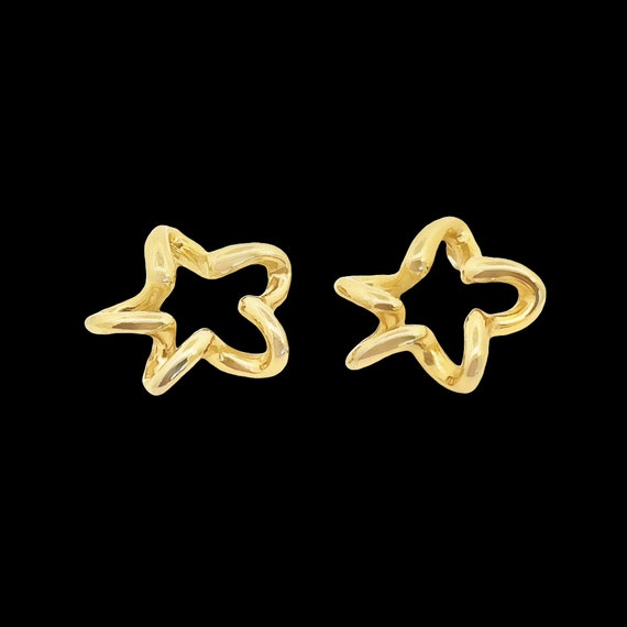 80s Gold Toned  Star Post Earrings, Star Jewelry,… - image 1